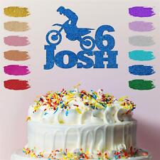 Personalised Motorbike Motor Cross Cake Glitter Topper Birthday Any Age Name
