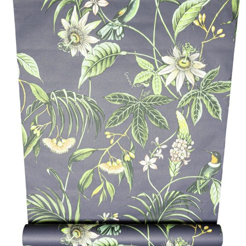 Navy tropical floral wallpaper - navy,