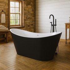 1600mm x 780 Matt Black Freestanding Slipper Bath – Modern Matt & White Acrylic