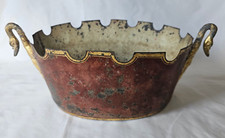 GEORGIAN PERIOD ANTIQUE TOLEWARE BASKET FORM, SWAN HANDLES, METAL