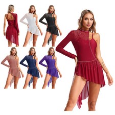 UK Womens Costume Adult Dresses Mesh Lyrical Dance Irregular Hem Figure Skate