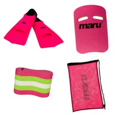 MARU SWIMMING SET - SHORT FINS - BAG - PULL BUOY - KICKBOARD - PINK 4PC