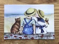 Faye Whittaker Children On Beach Orange Tabby Cat Greeting Card Framable