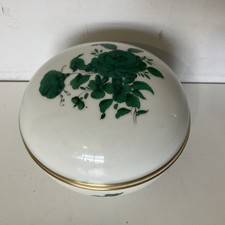 Vintage Wien Augarten Vienna Marie Teresa Green Floral Trinket Dish Powder Pot