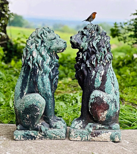 Large pair cast stone - large, lion