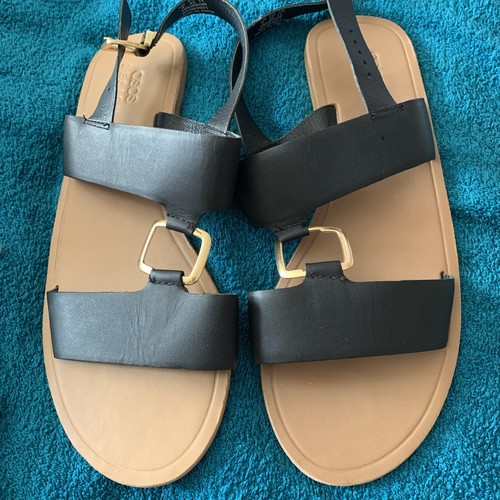 New black leather - flat, sandals