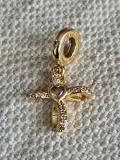 18k Gold Plated 925 Sterling Silver Cross/Crucifix Charm + FREE BRACELET. UK