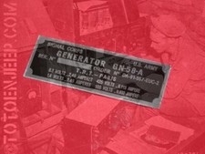 label plate plate GENERATOR GENERATOR GN58 A1. US WW2 JEEP WILLYS RADIO