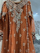Maria B Lovely Long Dress/ Gown, Lovely Orange Colour With Beautiful Work On It.