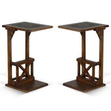 Home Square 12.5" Traditional Wood Sofa Mate Table in Dark Brown - Set of 2