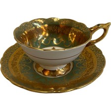Royal Stafford Bone China Gold Green Tea Cup & Saucer Made in England