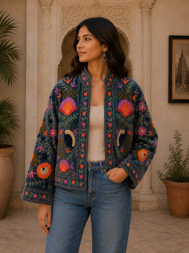 Women blue velvet - women's, suzani