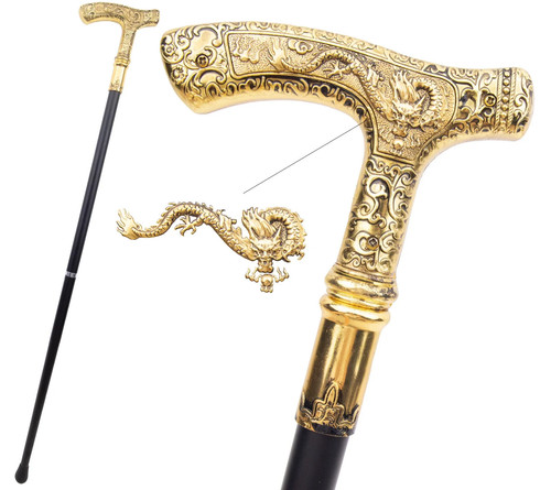 Golden dragon walking stick - dragon,
