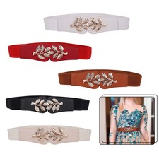 Womens Belt Waistband Ladies Elastic Stretch Leaves Metal Buckle Fashion Wide