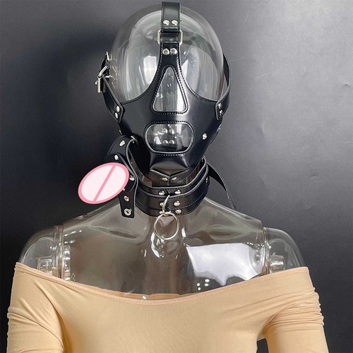 Leather hood blindfold - hood,