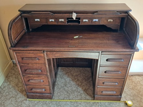Vintage oak roll top desk - roll,
