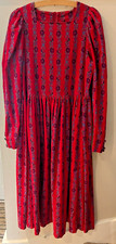Laura Ashley vintage dress UK12-14 red floral needlecord pockets GB cottagecore