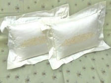 Pair of FRETTE Decorative Pillow Cushions Cream 100% Cotton 40 x 28cm VGC