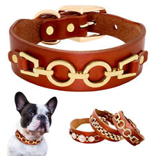 3cm Wide Pet Dog Studded Collar Genuine Leather Adjustable for Small Medium Dogs