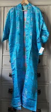 Turquoise Artificial Silk Vintage Kimono Robe / Dressing Gown - Medium