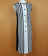 Simona Barbieri Knitted Dress Medium Black White Striped Knee Cashmere Blend