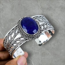 Blue Sapphire gemstone handmade 925 sterling silver jewelry  cuff  bangle