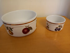 Pair of Vintage Alfred Meakin England Soufflé Dish Bowl Fruit Pattern Gold Band