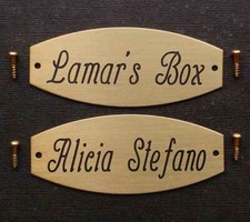 TACK TRUNK PLATE SOLID BRASS Squared Oval Custom Engraved 3" X 1 1/4" 