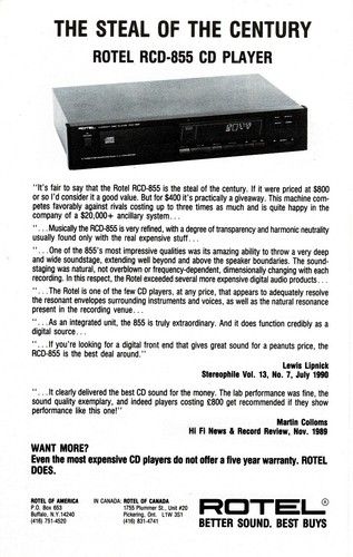 1991 rotel rcd 855 - 1991, player