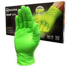 Mercator Nitrile Grip Gloves Green Mechanics Diamond Grip Heavy Duty Workshop