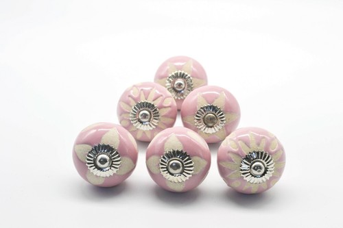 Pink ceramic knobs - ceramic, x6