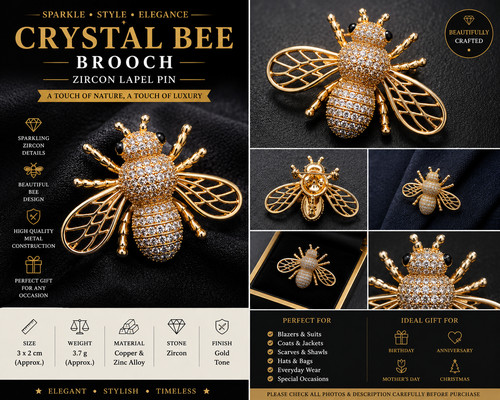 Crystal bee brooch - brooch, gold