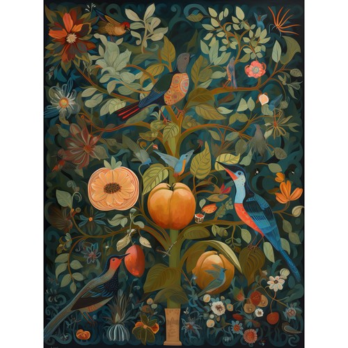 Birds blooming peach tree - on,