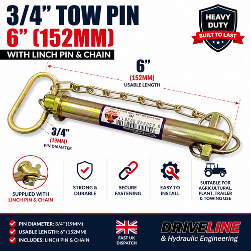 Tow pin 19mm - tow, 6"