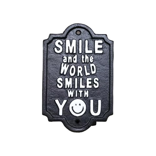 Cast iron plaque happy - iron,
