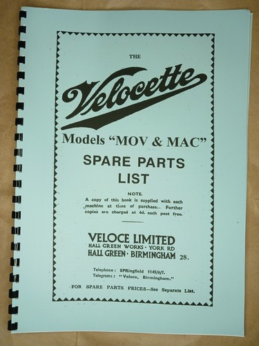 Velocette mov mac parts book - velocette,