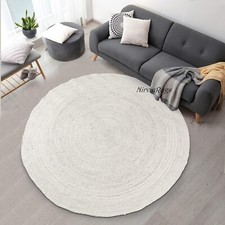 Round Rug White Hand Braided