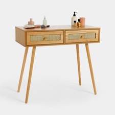 Wooden Rattan Dressing Table Bedroom Storage Desk Make-Up Dresser Furniture