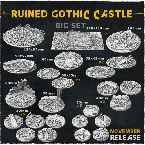 Printed ruined castle bases - ruined,
