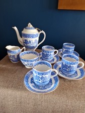 Vintage Willow Pattern Diamond China Tea Set 11 PCS Made In England