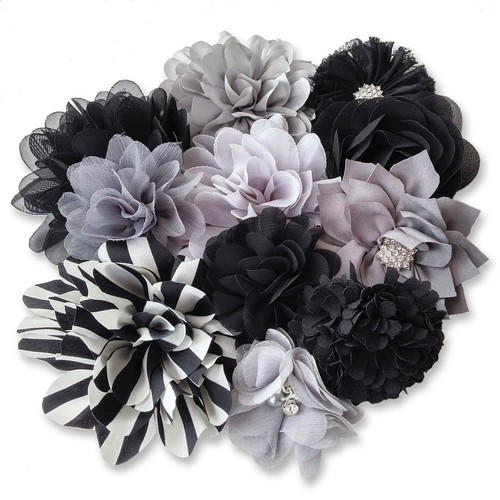 Black grey fabric flowers - grey,
