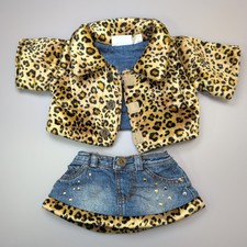 Build-A-Bear Reversible Denim & Leopard Print Jacket and Denim Skirt Outfit