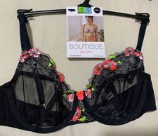 M&S BOUTIQUE FLORAL MESH & LACE UNDERWIRED, NON PADDED BALCONY BRA BLACK MIX 34C
