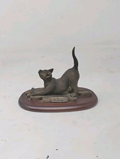 Leonardo Collection Cat Stretching On Floor With wooden base Figurine Ornament