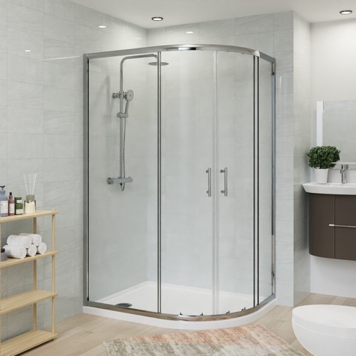 Offset walk quadrant shower - walk,