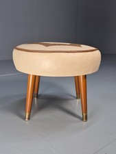Vintage Sherborn Footstool Pouffe Tan and Cream Vinyl 1960s Retro EB10604 MFOO