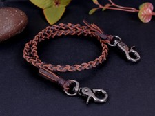 22" Genuine Leather Braided Twisted Trucker Rocker Biker Key Jean Wallet Chain