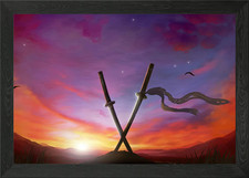 Samurai Swords Sunset Framed
