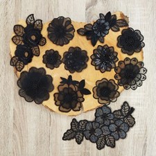 Black Flower Lace Appliqué- Gothic Floral Bridal Patch -Wedding Dress Veil Motif