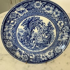 Antique Britannia Pottery Glasgow Scot  Rural England Blue Pattern 8.5 inPlate